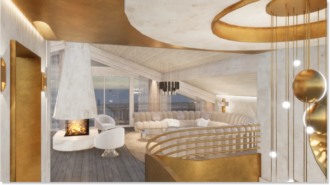 Chalet Invictus Courchevel scene 3D design interieur photo 3